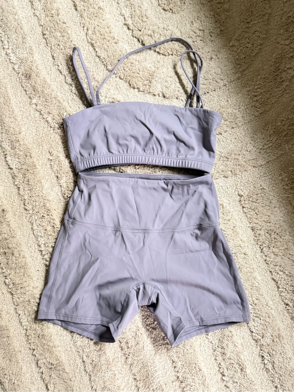 Lilac Two-Piece Active Set - Crop Top & High-Waist Shorts